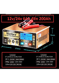 Máy Sạc Ắc quy 12V – 24V 200AH Tự động, Tạo sung khử sunfat – Sạc Bình AGM GEL VRLA CA axit Monfara