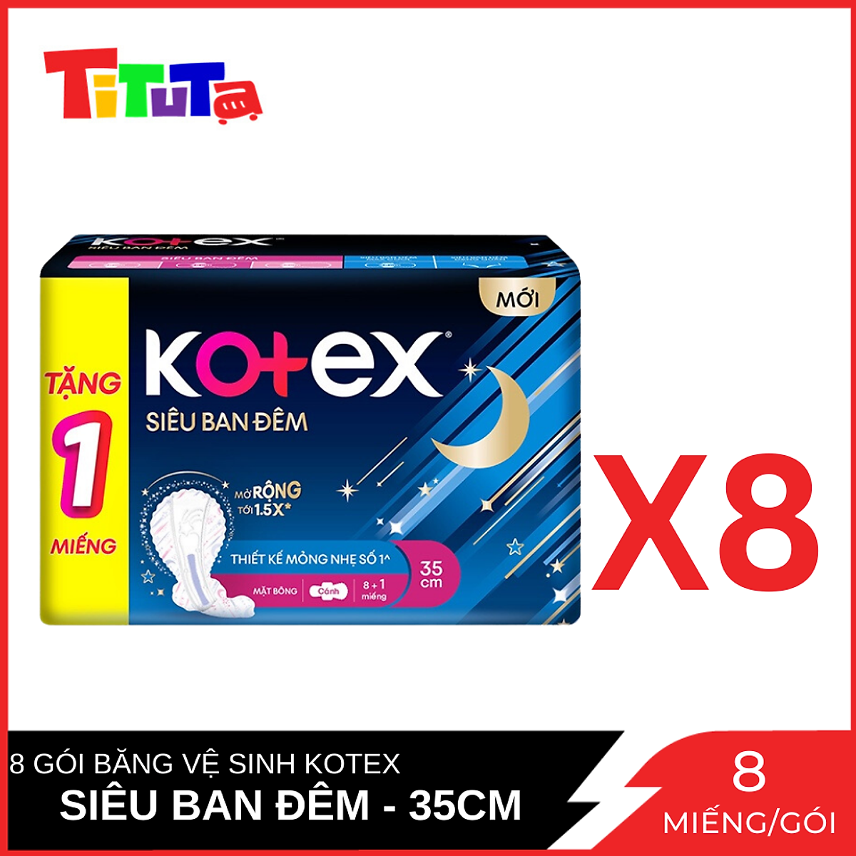 Mua Combo 8 Băng Vệ Sinh Có Cánh 35cm Kotex Siêu Ban Đêm 9 Giờ Chống