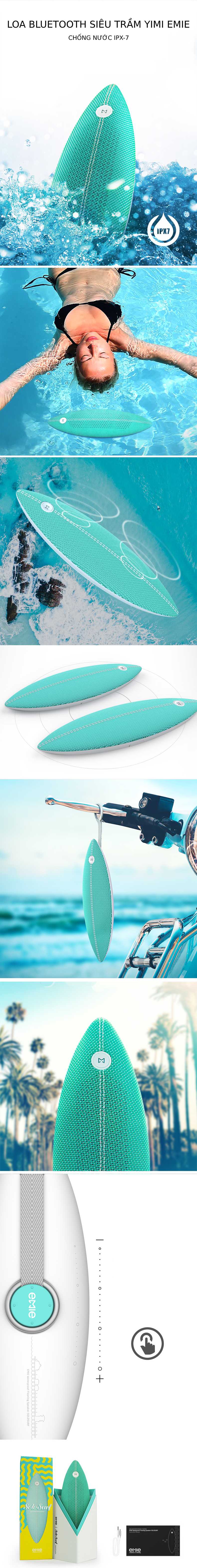 Loa Bluetooth Siêu Trầm Yimi Emie Ván Lướt Sóng Chống Nước - Hàng Chính Hãng