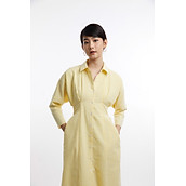 Đầm Nữ Thắt Eo Cài Nút - TheBlueTshirt - Tuck Waist Shirt Dress Madeleine - Vàng