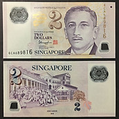 Tiền Đông Nam Á, 2 dollars polymer Singapore sưu tầm, tặng kèm túi nilon bảo quản