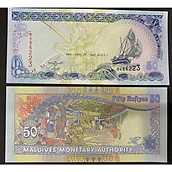 Tờ tiền đẹp nhất thế giới Maldives 50 Rufiyaa thiên đường du lịch , tiền châu Á , Mới 100% UNC