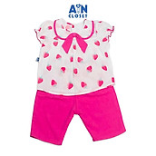 Bộ quần áo lửng bé gái họa tiết Dâu nơ quần hồng sen cotton boi - AICDBGFBYQZE - AIN Closet