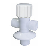 Van khóa T chia nước nhựa DV02 (dùng giảm áp và chia nước vào bồn cầu và dây xịt vệ sinh)