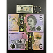 [Kèm móc khóa tiền xưa] Tờ 5 Dollar Úc polyme hình nữ hoàng cực đẹp sưu tầm