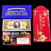 Tiền 2 USD Hình Con Cọp Mạ Vàng 2022, Dùng để trưng bày, sưu tầm, làm quà tặng, biếu dịp Lễ, Tết, kích thước 15x6.5cm, màu Xanh đỏ và vàng - TMT Collection - SP005372