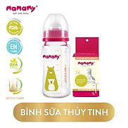 Bình sữa thủy tinh chống sặc và đầy hơi Mamamy 240ml và 1 Hộp núm ti đầy