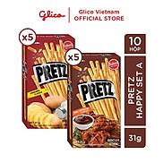 Bánh snack que mặn nướng giòn Glico Pretz Happy Set A combo 10 hộp 5 BBQ
