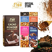 Combo Bột cacao nguyên chất không đường 250g+ Socola sữa 20gram 4 hộp mix