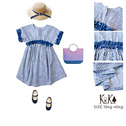 Váy đầm bé gái xanh nhí nhún viền tay KIKA - Từ 11kg-45kg - K141