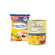 COMBO 1 Hộp Bột Làm Bánh Custard Dr. Oetker 300g + 1 Lon Đào Ngâm Đường