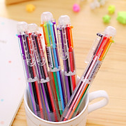 Bút bi 6 màu, bút bi nhiều màu sắc nhiều ngòi vỏ trong suốt dùng ghi chú