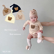 mũ vải cotton dáng tỏi gắn hình mặt gấu cho bé sơ sinh dưới 4 tháng tuổi