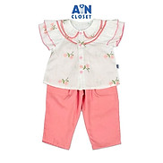 Bộ quần áo dài tay ngắn bé gái họa tiết hoa Tay Bèo quần Hồng cotton thêu