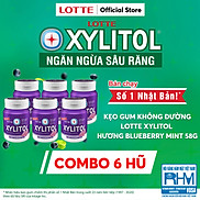 Combo 6 Kẹo Gum không đường Lotte Xylitol - Hương Blueberry Mint 58 g