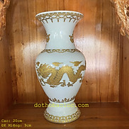 Bình bông sứ trắng hình rồng vàng 3D cao cấp 3 cỡ 20cm, 22.5cm, 24.5cm M2