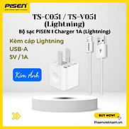 Bộ sạc Pisen I Charger 1A kèm cáp L - TS-C051-L cho điện thoại t.táo -