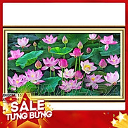 Tranh thêu chữ thập cao cấp ao sen đẹp KT 150x70cm