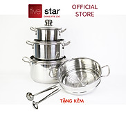 Bộ nồi inox và xửng hấp inox 430 cao cấp Fivestar Standard 4 món nắp kính