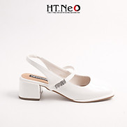 Sandal nữ gót trụ 5,5cm, mũi vuông, chất da bóng