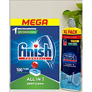 Combo Dầu làm bóng finish 800ml+Viên rửa bát Finish All in one 100v dùng