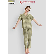 Đồ Bộ Nữ CARDINA 4 Màu Kẻ Chất Thô Nhật Cao Cấp Áo Cổ Vuông Tay Phồng Quần