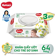 Combo 3 Gói Khăn giấy ướt cho trẻ sơ sinh HUGGIES không mùi gói 64 tờ