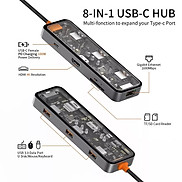 Hub Wiwu Cyper 8in1 CB008 1USB3.0 2+USB2.0 1+SD TF+HDMI+PD+RJ45 Truyền dữ