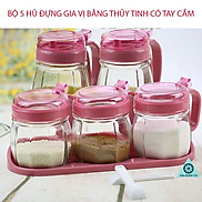 Bộ 5 Hủ Đựng Gia Vị Thủy Tinh Có Tay Cầm  BỘ GIA VỊ 5 MÓN