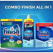 Combo viên rửa chén bát finish all in 1 hộp 90 viên + muối rửa ly finish 1