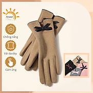 Găng tay chống nắng nữ Anasi OLV14 đính nơ da - Vải dày dặn