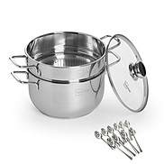 Xửng hấp inox Fivestar 3 đáy từ nắp kính tặng 10 muỗng ăn