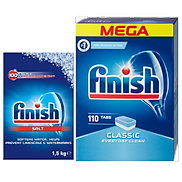 Muối Finish 1.5kg+Viên rửa bát Finish 110 viên Đức dùng cho máy rửa chén