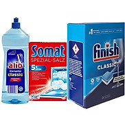 Combo 110 viên rửa bát finish + muối Somat 1.2kg + Nước làm bóng alio 1