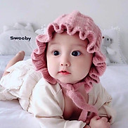 Mũ len bèo3 màu vàng, hồng, kem loại buộc dây cho bé gái từ 6 tháng đến 2