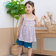 Áo hai dây bé gái chất cotton dáng xòe họa tiết hoa nhí xinh xắn MonBabies