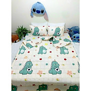 Bộ ga gối cotton giá rẻ 180x200x10cm màu kem họa tiết khủng long