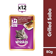 WHISKAS Thức ăn cho mèo lớn dạng sốt vị cá saba nướng 80g 12 gói