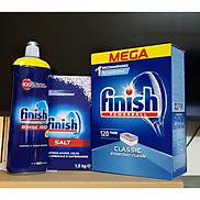 Combo muối rửa bát Finish 1,5kg+viên rửa bát Finish 120 viên+Nước làm bóng