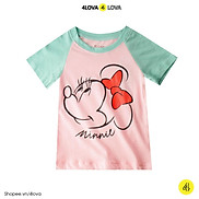 Áo thun cộc tay cổ tròn 4LOVA họa tiết mickey và thú cho bé gái