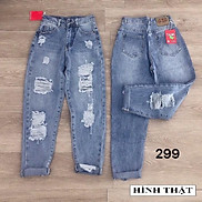 QUẦN JEANS BAGGY NỮ RÁCH LƯNG CAO FORM CHUẨN QUẦN BÒ NGỐ 299