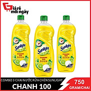 COMBO 3 Chai Nước rửa chén Sunlight Chanh 100 Chai 750gx3