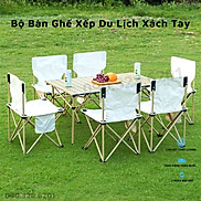 Bộ Bàn Ghế Xếp Du Lịch Dã Ngoại Xách Tay, Bộ 1 Bàn 6 Ghế Gấp Gọn Cắm Trại