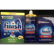 Combo viên rửa chén bát finish all in 1 hộp 90 viên + muối rửa ly finish 1