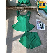 HÀNG CHUẨN ĐẸP  Set Áo Peplum Đính Nơ Kèm Quần Short Tapta Dễ Thương Xinh