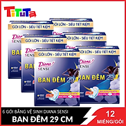 Combo 6 Gói Băng vệ sinh ban đêm Diana Sensi Ban Đêm có cánh 29cm 12 miếng