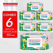 Combo 6 Bao Khăn Ướt Em Bé BABYHOOD 60 Miếng Bao