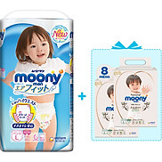 Tã Quần Cao Cấp Moony Nhật Bản bé gái L44 Tặng 8 miếng Moony Natural cùng