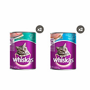 WHISKAS Bộ thức ăn cho mèo lớn dạng pate vị cá biển 400g + vị cá ngừ 400g