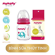 Combo Bình Sữa Thủy Tinh Cổ Rộng Chống Sặc Cho Bé Mamamy 120ml+ 1 Hộp Núm